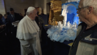 Pope Visits Exhibit with Nativity Scenes from Around the World